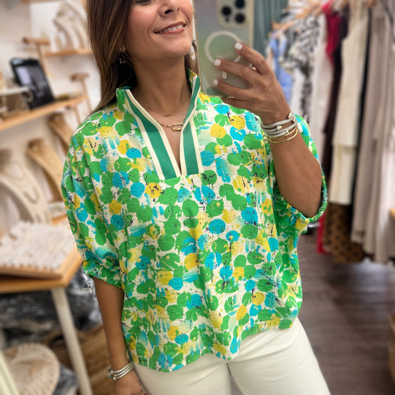 Green Mix Dolman Sleeves Top