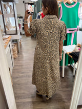 Leopard Print Collared Neck Dress