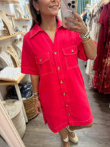 RE-STOCK•Red Contrast Stitch Dress