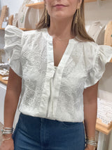 White Embroidered Front Zipper Top