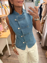 Light Denim Button Front Top