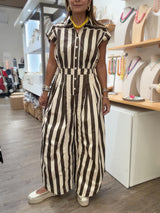 Brown Stripes Barrel Jumpsuit