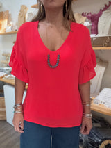 Red Ruffle Sleeve Top