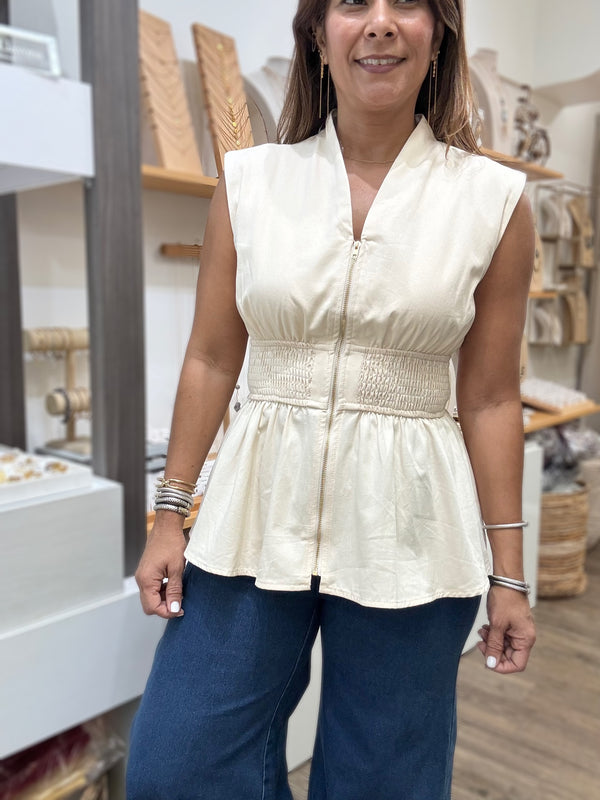 Ivory Front Zipper Top