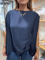 Navy Side Drawstring Top