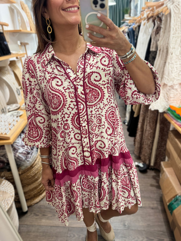 Wine Paisley Print Dress