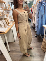 Camel Button Front Jumpsuit