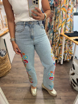 Light Denim Embroidered Side Detail Jeans