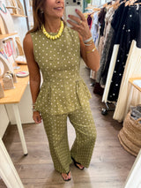 Olive Polka Dots Top & Pant Set