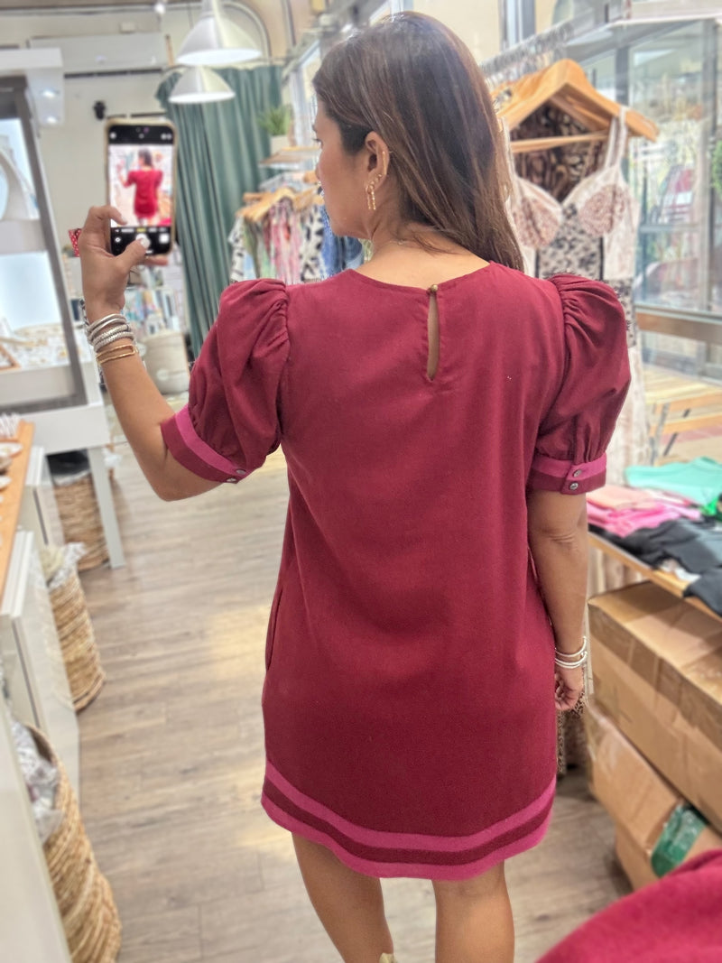 Burgundy Contrast Shift Dress