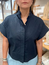 Navy Front Buttons Top