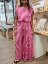 Pink/Fuchsia Stripes Oversized Jumpsuit