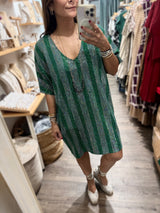 Green Metallic Dolman Sleeves Dress