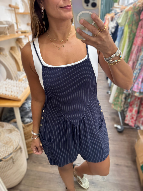 Navy Striped Romper
