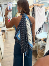 Blue Mix Print Handkerchief Top