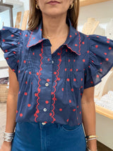 Navy & Brick Polka Dots Top