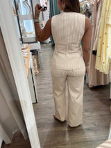 Taupe Stripes Top & Pants Set