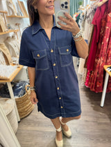 RE-STOCK•Navy Contrast Stitch Dress