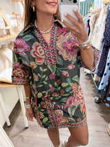 Black Mix Print Top & Skort Set