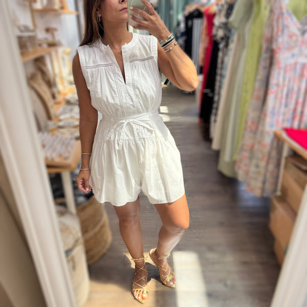 White Lace Trim Detail Romper