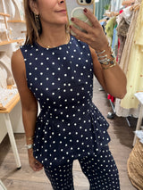 Navy Polka Dots Top & Pants Set