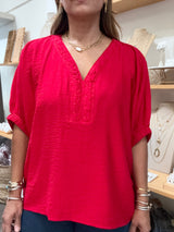 Red Braided V-Neck Top