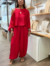 Red Cold Shoulder Top & Harem Pants