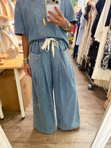 Denim Hi-Lo Top & Drawstring Pants