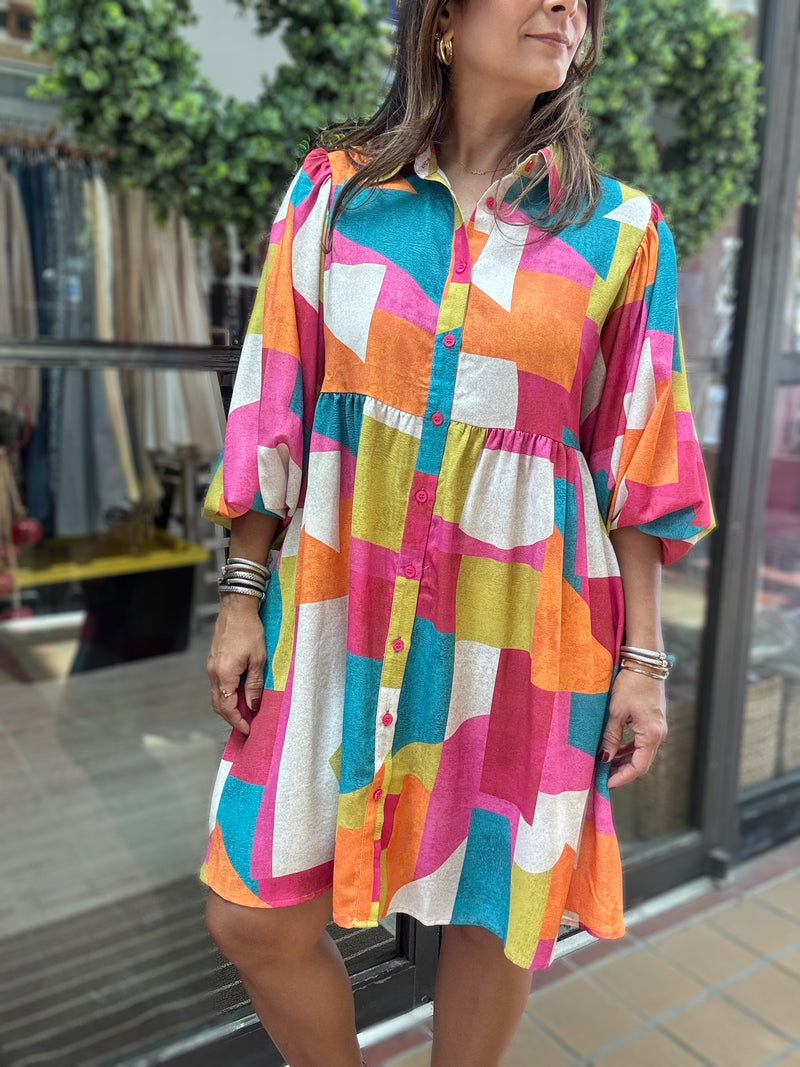 Multicolor Geometric Print Dress