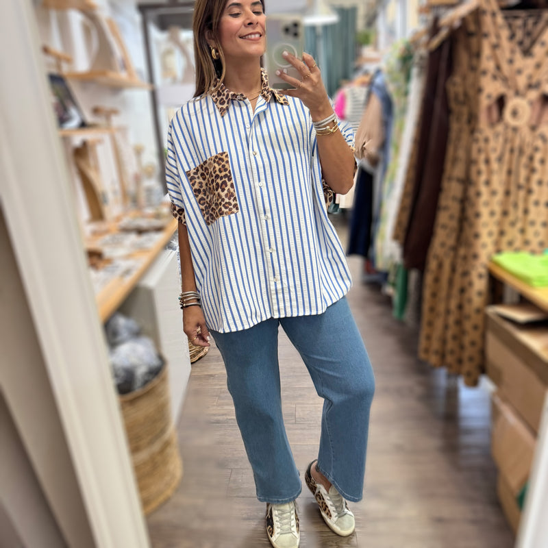 Blue Stripes & Animal Print Top