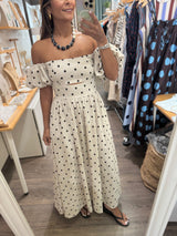 Oatmeal Polka Dots Strapless Dress