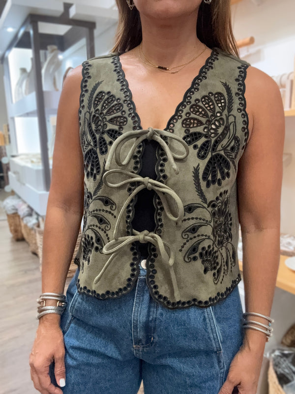 Olive Faux Suede Vest/Top