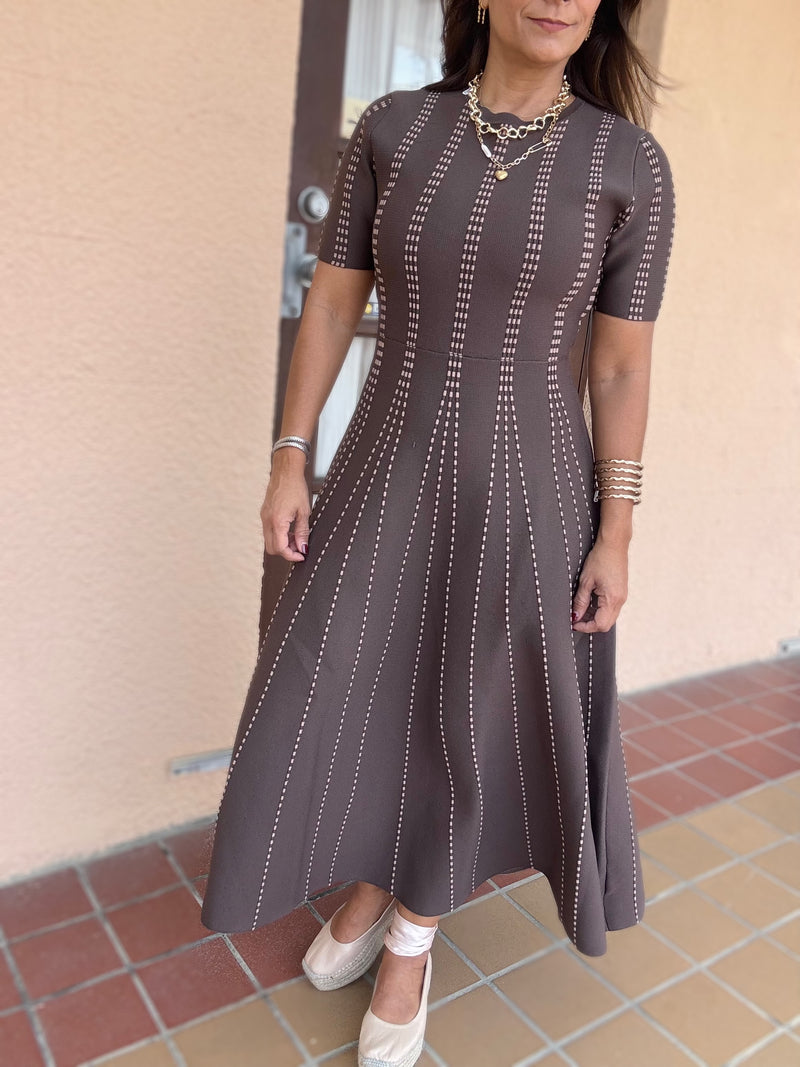 RE-STOCK Mocha Contrast Stitch Dress