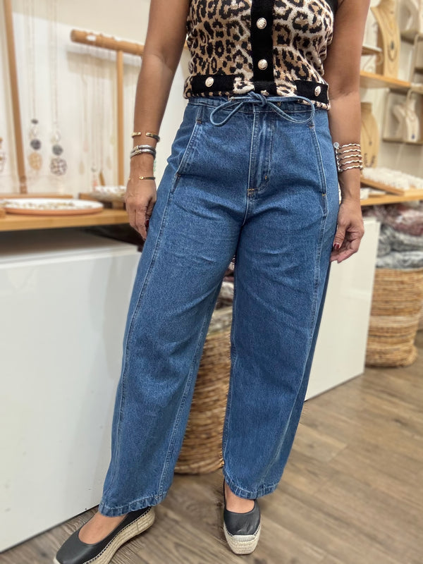 Drawstring Waist Barrel Jeans