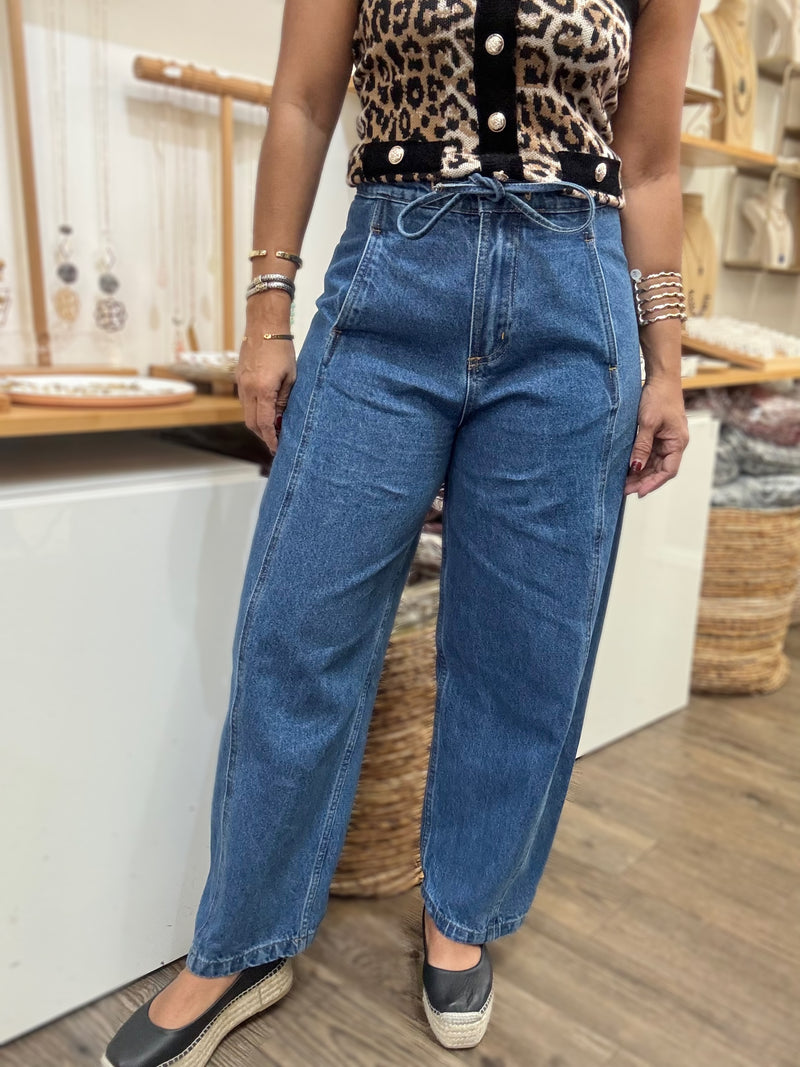 Drawstring Waist Barrel Jeans