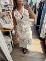 Beige Crochet Vest & Skirt Set