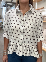 Ivory Polka Dots Button Down Top