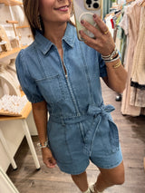 Denim Front Zipper Romper