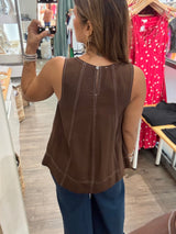 Mocha Contrast Stitch Top