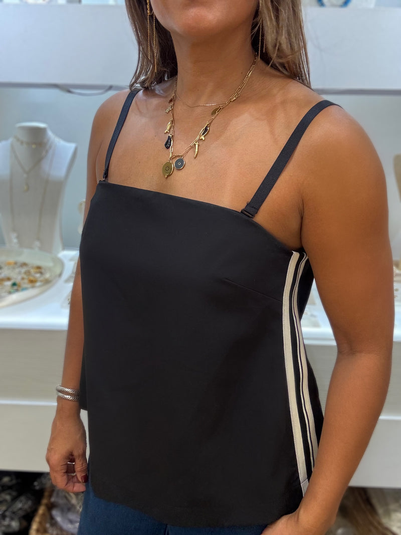 Black Side Stripes Back Detail Top