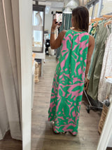 Green & Pink Asymmetrical Hem Dress