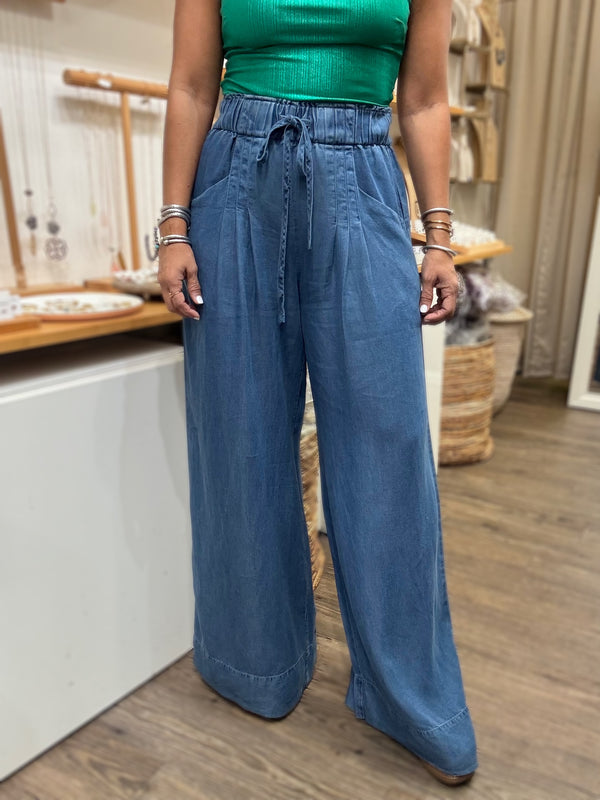 Denim Blue Drawstring Tencel Pant