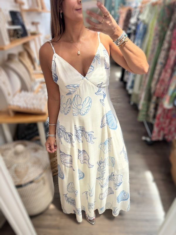 Seashells Print Back Detail Maxi Dress