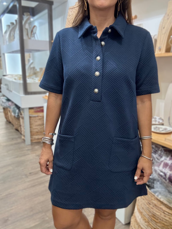 Navy Front Pockets Dress