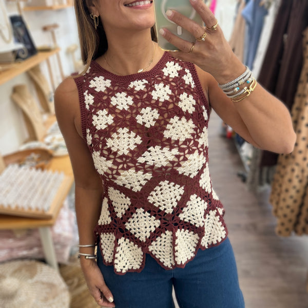 Brown & Ivory Crochet Top