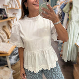 White Scalloped Hem Top