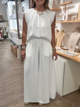 White Top & Wide Leg Pants Set