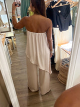 Ivory Strapless Asymmetrical Top & Pant Set
