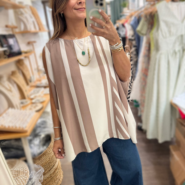 Taupe & White Stripes Top