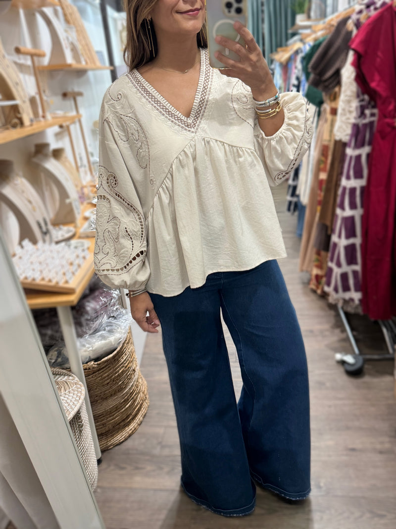 Almond Boho Flowy Top